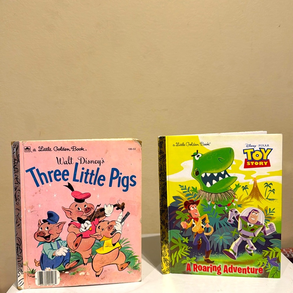 2 Disney Little Golden Books Three Little Pigs & Toy Story A Roaring Adventure